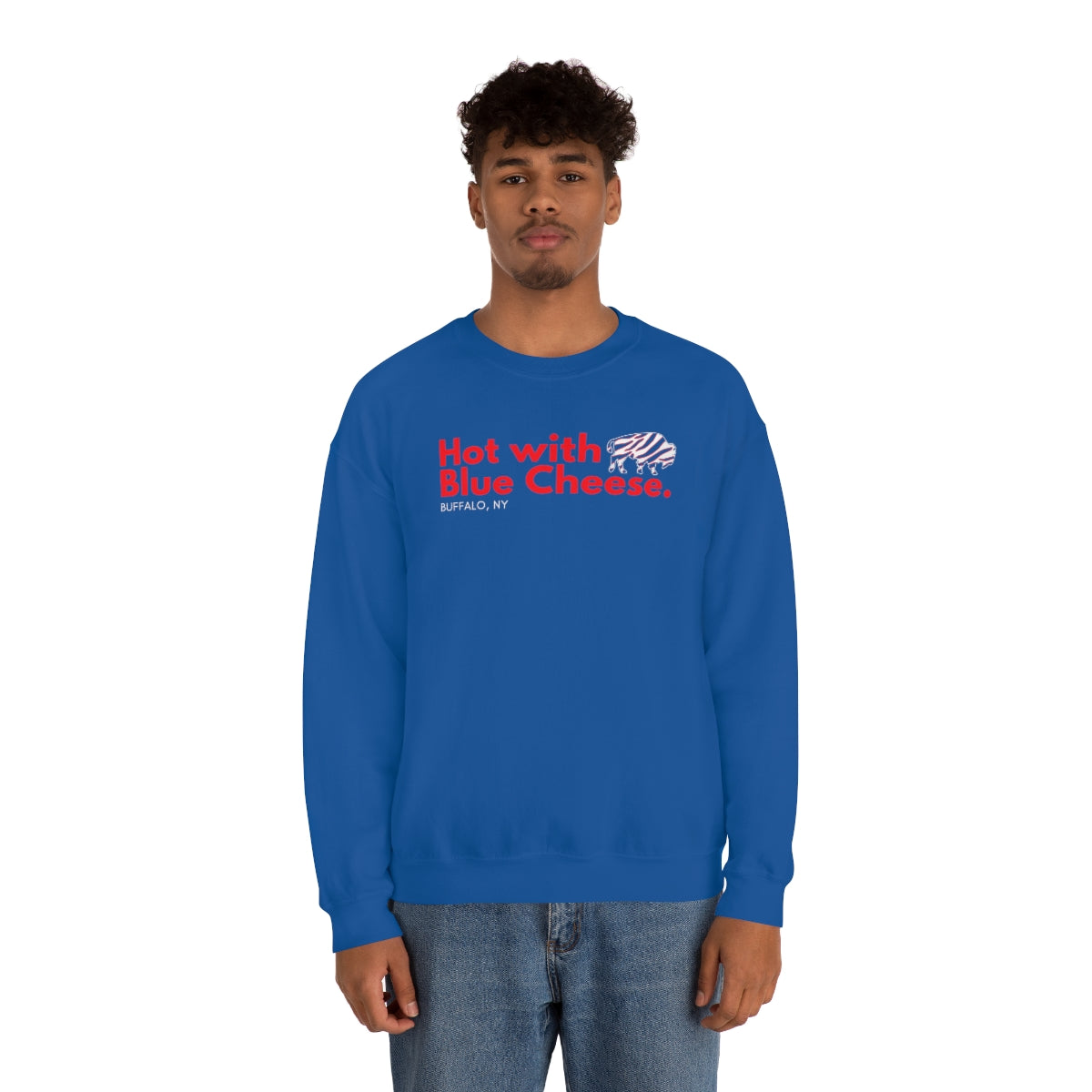 Buffalo Bills Billieve Unisex Crewneck Sweatshirt – Hot with Blue Cheese